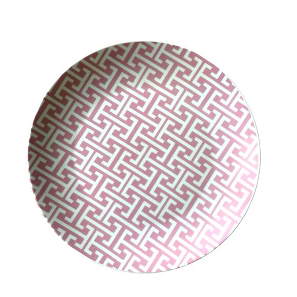 Godinger Porcelain Appetizer Plates 8.25" Pink & White Geometric Set of 4 NEW - Picture 2 of 11